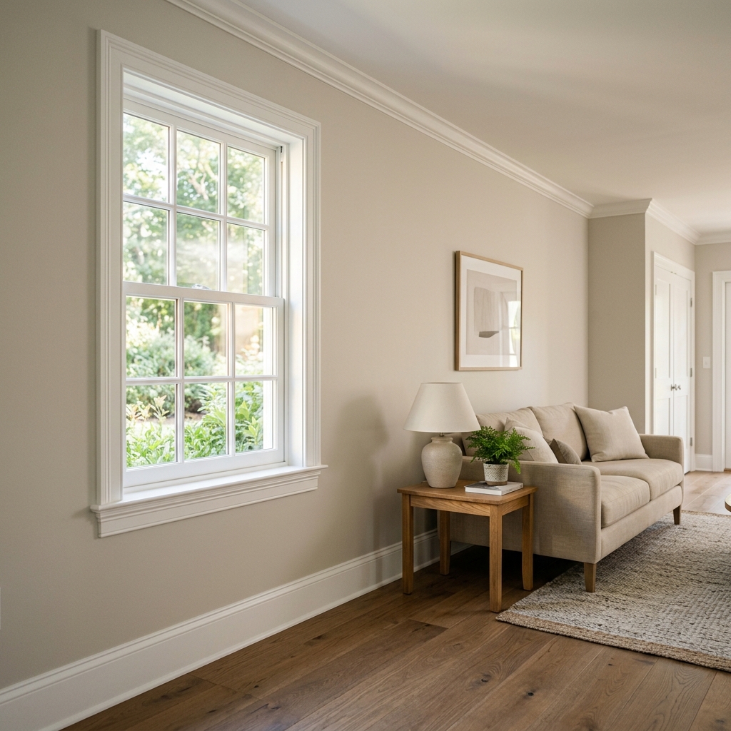 Perfectly smooth painted drywall and crisp white trim.