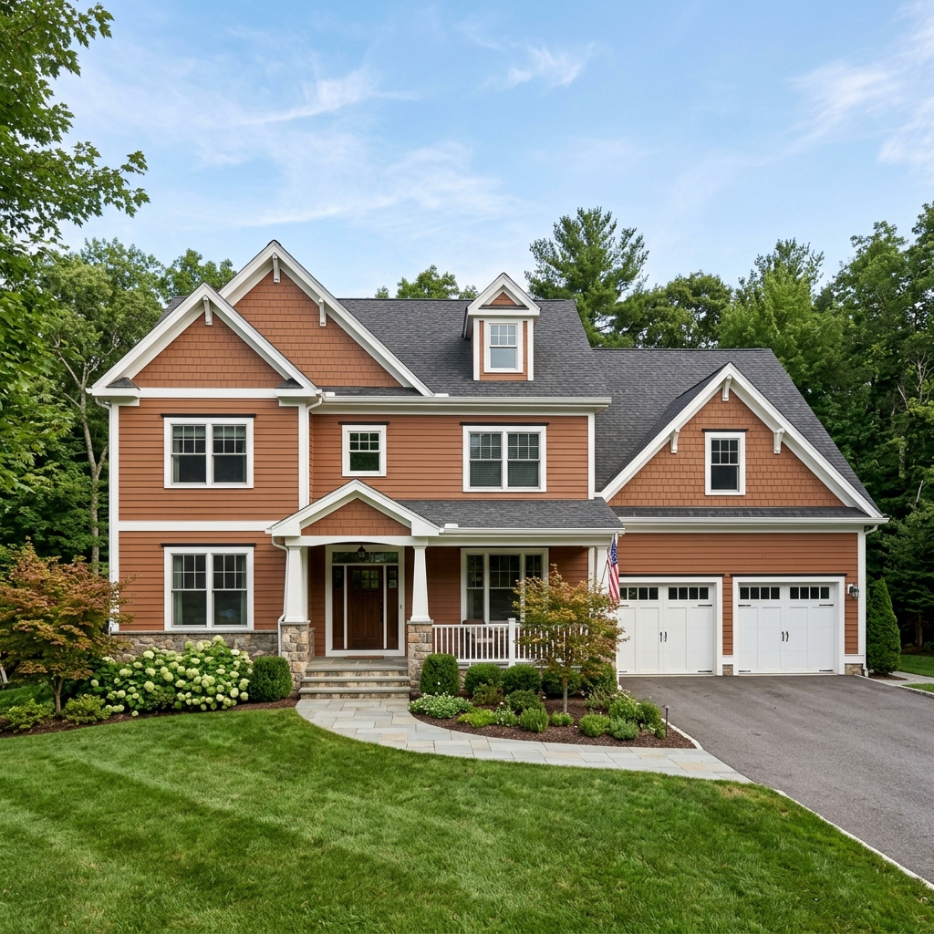 Premium LP Diamond Kote engineered wood siding.