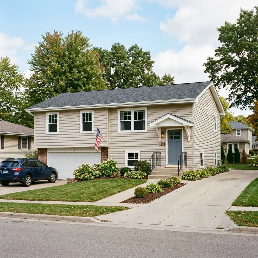 Home exterior showcasing clean siding and modern windows.